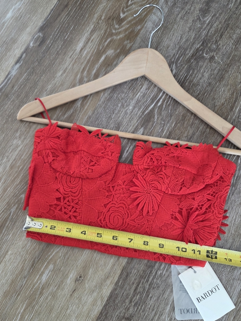 Bardot Revolve Brias Bustier NWT Fire Red Strapless Lined Embroidered lace Crop - Picture 5 of 16
